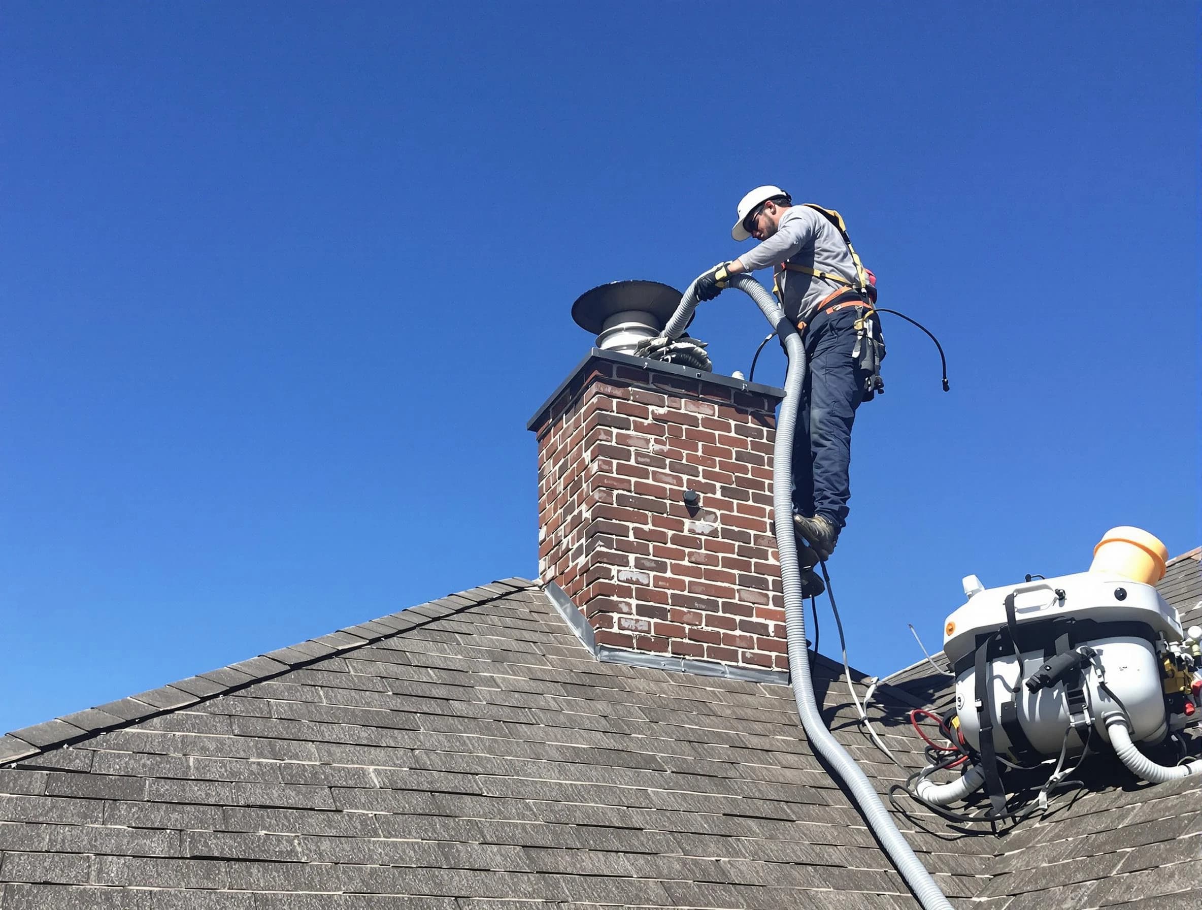 Dedicated Los Ranchos de Albuquerque Chimney Sweep team member cleaning a chimney in Los Ranchos de Albuquerque, NM