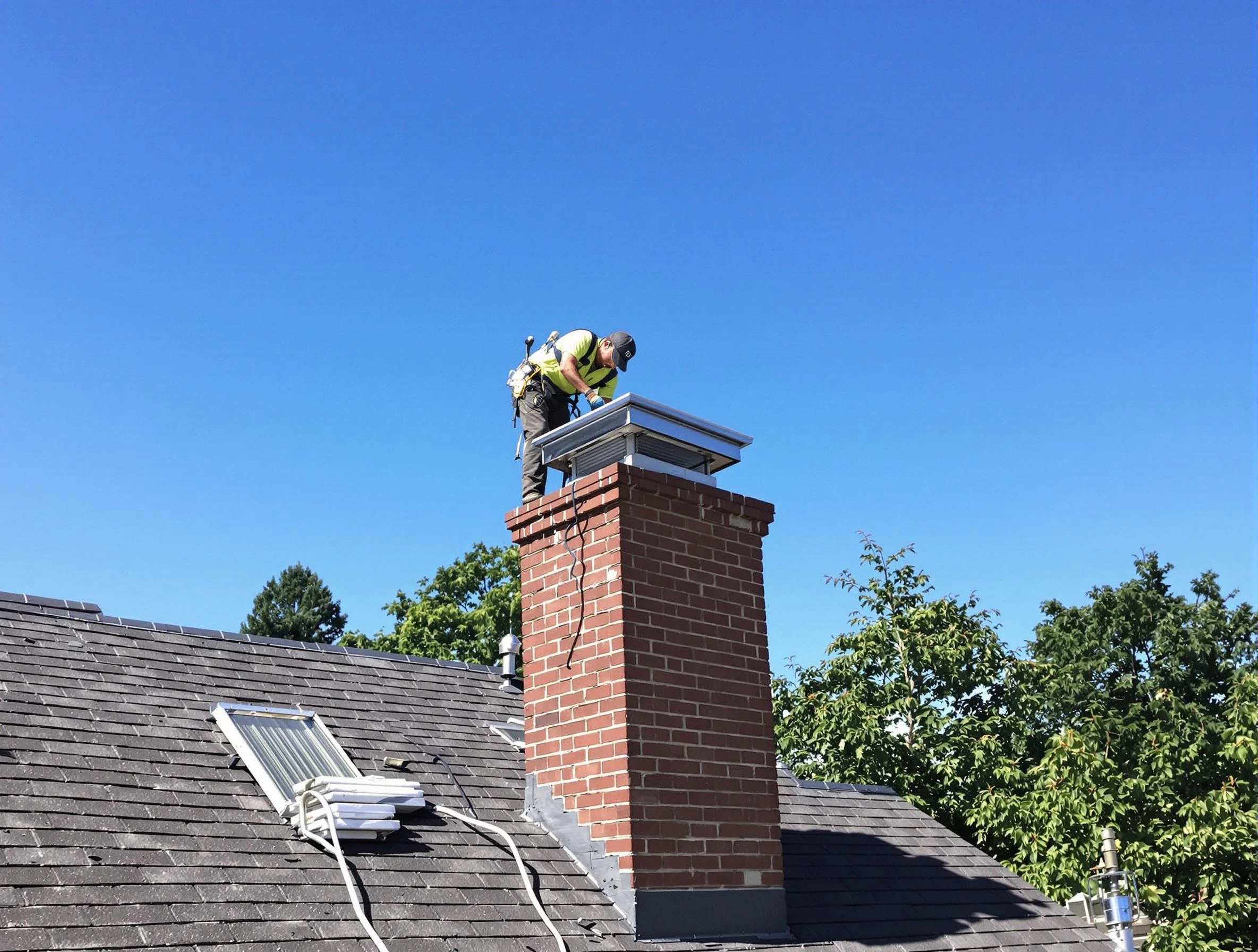 Los Ranchos de Albuquerque Chimney Sweep technician measuring a chimney cap in Los Ranchos de Albuquerque, NM