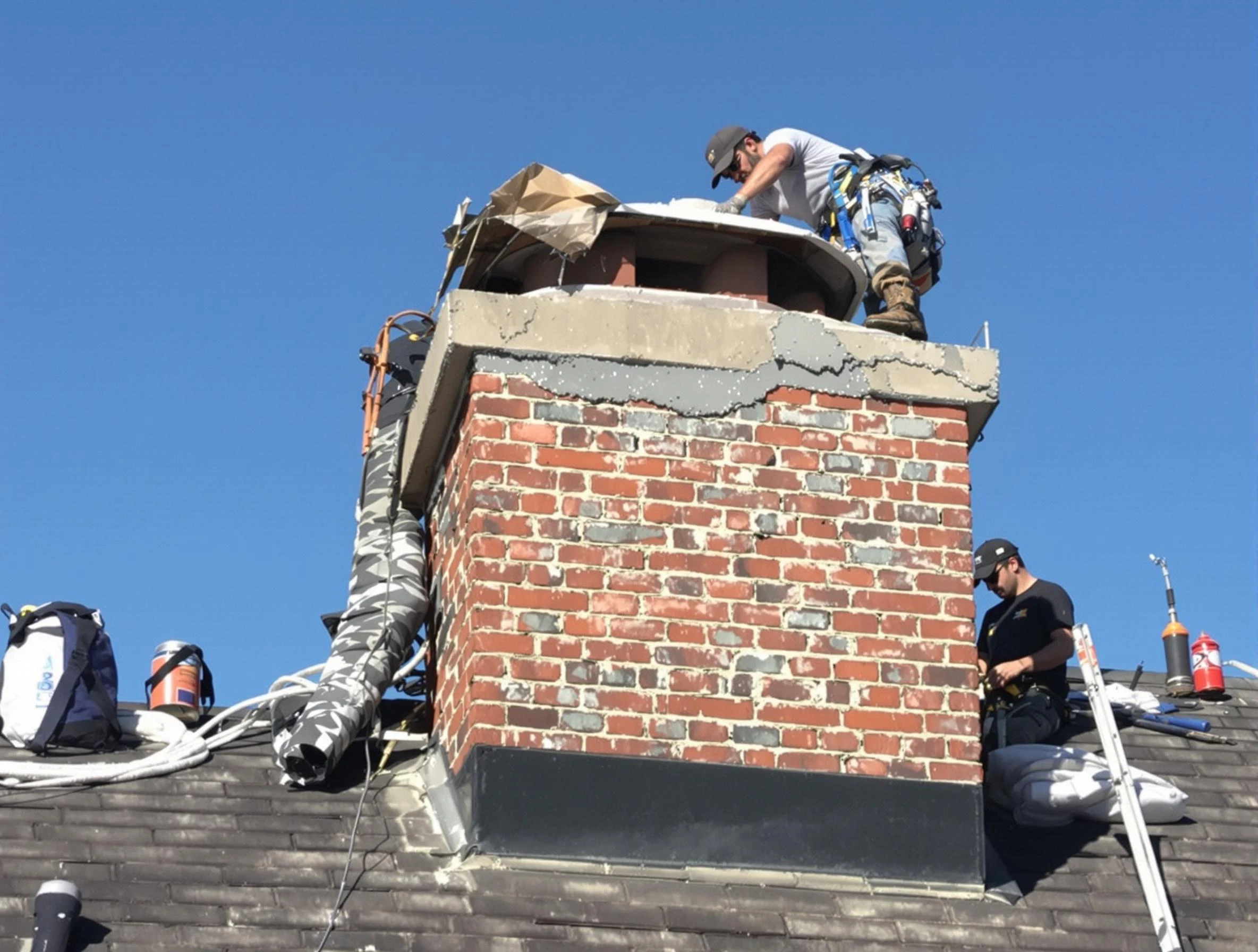 Los Ranchos de Albuquerque Chimney Sweep installing a custom chimney crown in Los Ranchos de Albuquerque, NM